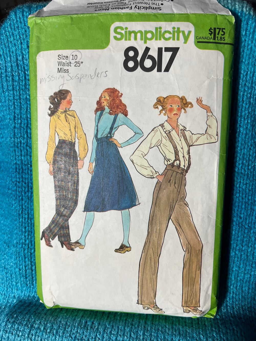 Simplicity 8617 Sewing pattern Aline midi skirt pants 1970s size 10